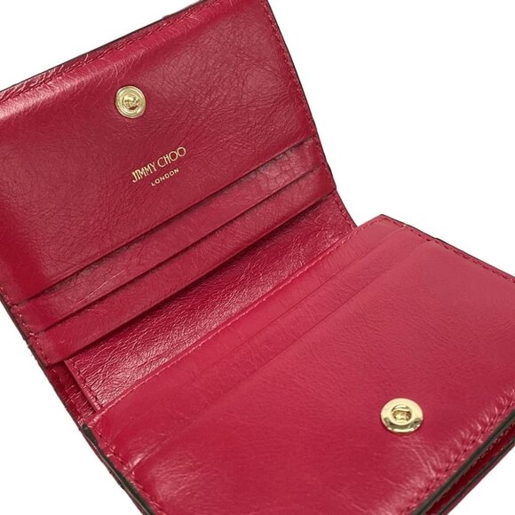 Auth JIMMY CHOO - Raspberry Leather Bifold Wallet - Picture 3 of 5